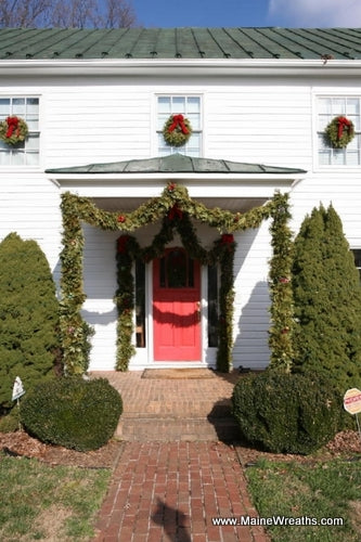 BALSAM FIR WINDOW WREATHS WITH RED VELVET BOWS (4 PACK)